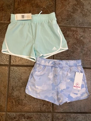 Nuevo- Pantalones Cortos Adidas 10/12 Niñas Cordón Elastizados Sin Forro 3"" Gimnasio y 90 Grados Foto 1 de 4