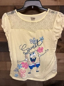 Vintage SpongeBob Squarepants Shirt Womens Large Yellow Graphic 2000s XL (15/17) - Picture 1 of 2