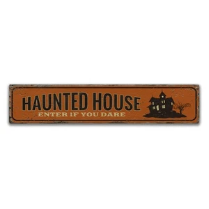 Haunted House Entrance Rustic Distressed Sign, Personalized Wood Sign - Picture 1 of 2
