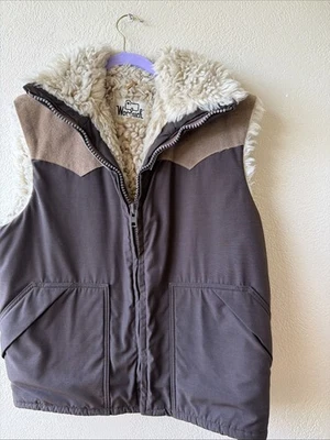 Vintage Woolrich Vest Tan Faux Fur Sherpa Lined Western Style USA • Men’s Large - Image 1 of 4