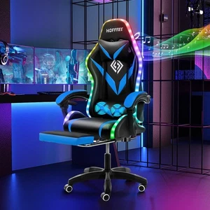 Gaming Chair Massage with Bluetooth Speakers and Led Lights Ergonomic Compute... - Picture 1 of 8