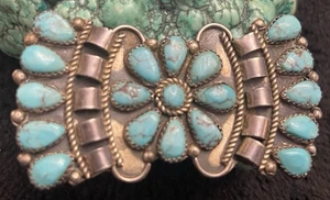 Vintage Sterlingsilber Smokey Bisbee Türkis Navajo Cluster Brosche/Anstecknadel 17 g 2,75 Zoll - Bild 1 von 8