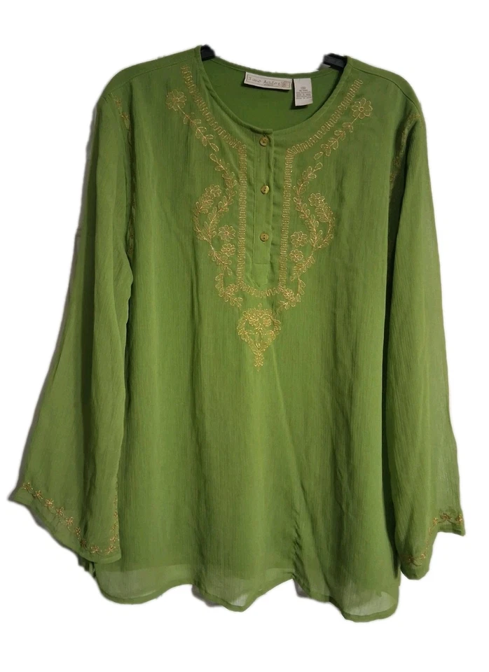 Women's Jane Ashley Woman Long Sleeve Blouse Top Size 1X Lime - Image 1 of 4
