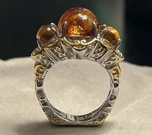 Gems En Vogue NH Michael Valitutti Sterling Silver, Gold & Amber Gemstone Ring - Picture 1 of 18