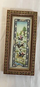 Marco de fotos de mosíaco con incrustaciones de Jatam de Oriente Medio persa escena de caza pintada - Imagen 1 de 5