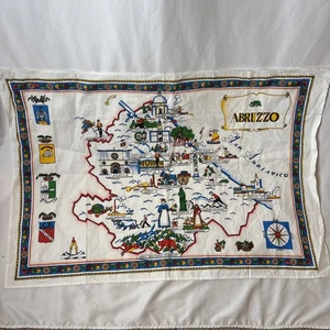 Souvenir Linen Tea Towel Abruzzo Italy Landmark Maps Region Sheet 35x24” - Picture 1 of 4