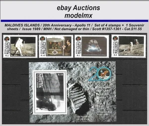 Maldives, 1989, 20th Anniv. Apollo 11, & Iwo Jima Anniv., MNH, Cat.$14.30 - Picture 1 of 2