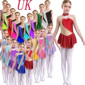 UK Girls Roller Skating Dress Figure Ice Skating Costume Performance Leotard - Picture 1 of 161