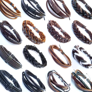 BRACCIALE UOMO PELLE - SURF SURFISTA VERA PELLE BRACCIALETTO INTRECCIATO NERO MARRONE - Foto 1 di 26