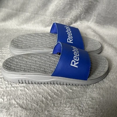 Reebok Slides Boys Size 2 Blue Grey Comfort Sandals Slip On Shoes - Image 1 of 4
