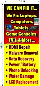 VINYL DECAL 19" X 44" LAPTOP TABLET GAME CONSOLE TV REPAIR STOREFRONT - Picture 1 of 1