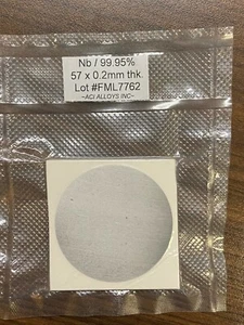 Objetivo de pulverización de niobio: Nb 99,95% puro, 63 mm de diámetro x 0,2 mm de espesor - Imagen 1 de 2