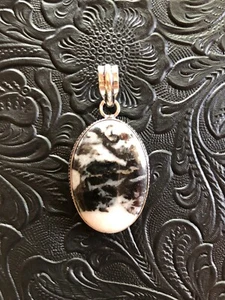White Buffalo Stone 2” Oval Shadow Pendant, Handcrafted - Picture 1 of 5