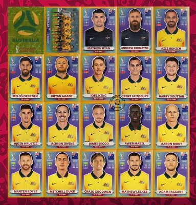 2022 Panini FIFA World Cup Qatar Gold Exclusive Stickers  AUSTRALIA TEAM - Image 1 of 4
