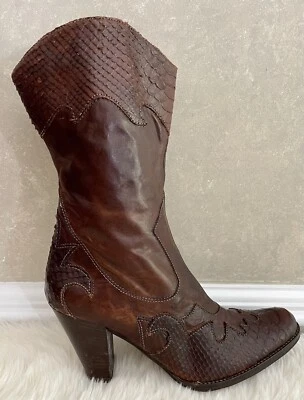 LAVORAZIONE ARTIGIANA Womens Italian Brown Leather Cowboy style Boots Size 7.5N - Image 1 of 4