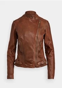 Polo Ralph Lauren in pelle di agnello $495 giacca moto noce scuro da donna taglia 0 - Foto 1 di 8