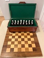 Early 20th Century Carved Bone Pulpit Style Spanish/Mexican Chess Set With  Board