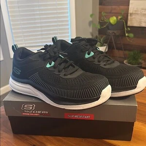 SKECHERS Work Jevion Safety Comp Toe Men's Shoes Black Blue 11.5 - Picture 1 of 13
