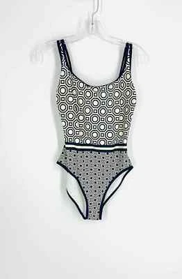 Traje de baño Tory Burch talla S blanco/azul marino estampado diseñador NUEVO Foto 1 de 4