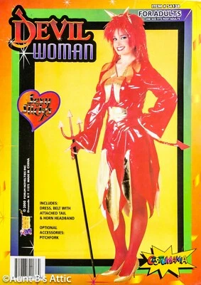 Devil Lady Dress 3Pc Red/Gold Vinyl Zip Back Dress W/ Belt & Horned Headband MD - Image 1 of 4