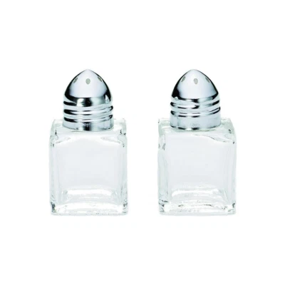 (Set of 2) Mini Salt and Pepper Shakers, 0.5 Oz Glass Cube Body salt and pepper - Image 1 of 4
