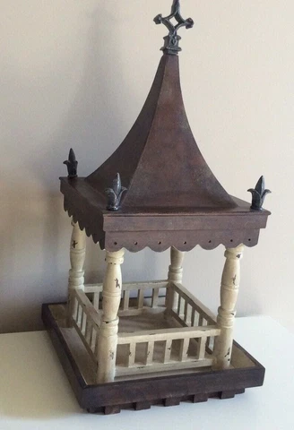 Wood Resin Gazebo Bird House Feeder Fleur de Lis Finials French Cottage Decor Cover
