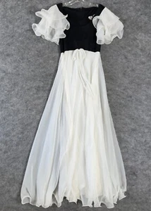 Vintage 70er Miss Elliette Maxikleid Organza Rüschenärmel schwarz Mieder - Bild 1 von 18