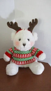 Hobby Lobby ~ entzückender weißer Plüsch-TEDDYBÄR mit ROSIGEN WANGEN & RENTIERGEWEIH - Bild 1 von 3