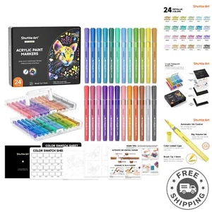 Flexible Brush Tip Paint Markers - 24 Metallic Colors for Creative Crafts - Picture 1 of 11