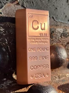 1 Pound lb Copper Bar-16 oz Trapezoid Copper Bullion/.999 Element Copper/454g Cu - Picture 1 of 14