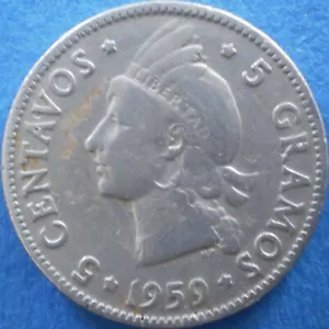 DOMINICAN REPUBLIC 5 CENTAVOS 1959 Dominicana Dominikanische Dominicaine Dom Rep - Picture 1 of 2