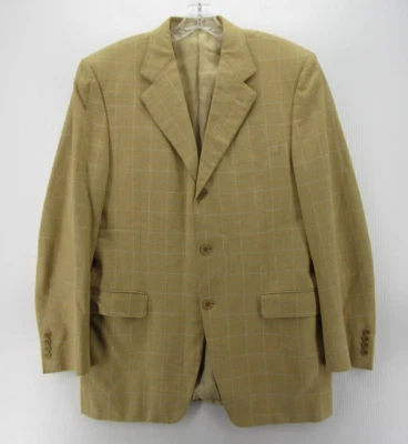 Canali Sport Coat Men 42 L Yellow Blazer Silk Wool Jacket Windowpane Tweed IT 52 - Image 1 of 4