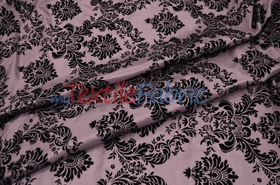 Damask Flocking Taffeta Fabric | Flocking Velvet Damask on Taffeta Fabric | 60" - Image 1 of 2