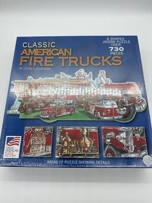 Classic American Fire Trucks Shaped Puzzle 730+ pc 36" x 15 1/2" Factory Sealed - Image 1 of 2