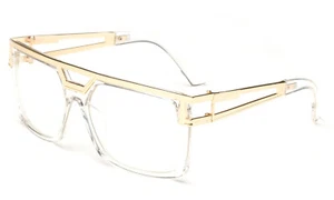 Clear frame Clear Lens Square Retro Sun Glasses Gold Metal Accents Square - Picture 1 of 6