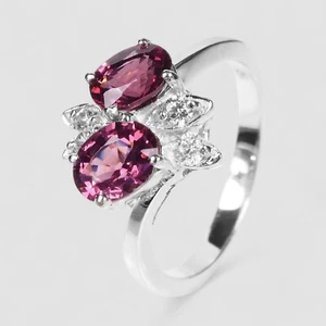Elegant Vivid Pink Rhodolite Garnet 925 Sterling Silver Handmade Two Stone Rings - Picture 1 of 8