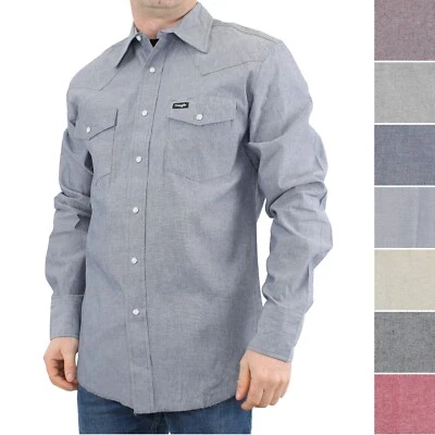 Wrangler Men's Western Shirt Long Sleeve Chambray Snap Button Up 100% Cotton - Image 1 of 4