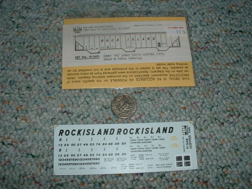 Miller Herald King  decals HO H-549 Rock Island grey PS 3 bay cov hopper  E83 - Image 1 of 1