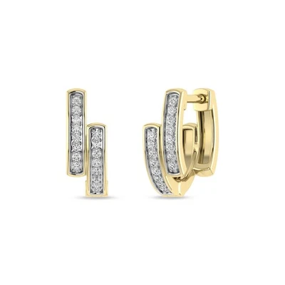 10K 黄金环状耳环 1/10 克拉天然钻石 Huggies 女式耳环 — 第 1/4 张图片