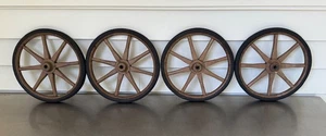 (4) Antique Primitive Rustic 10" Wood 8 Spoke Baby Carriage Buggy Wheels 3/8" - Picture 1 of 14