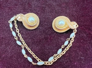 Vintage Kleid Pullover Clips Strass Kunstperlen goldfarben C1192 - Bild 1 von 3