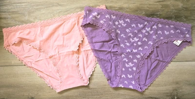 NWT Lot of 2 Victoria's Secret Soft Cotton Lace Peach Butterfly Bikini Panties L - Image 1 of 3