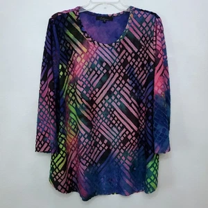 Calessa Batik Burnout Jacquard Abstrakt Rundhalsausschnitt 3/4 Ärmel Top Large 1X - Bild 1 von 10