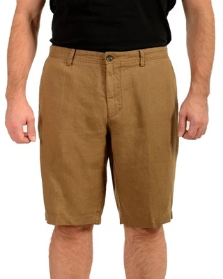 Мужские шорты Hugo Boss «Rigan-Short» коричневые 100% лен плоские спереди США 32R IT 48 - Изображение 1 из 4