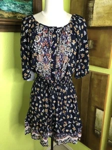 Angie Women’s Navy Floral Embroidered Peasant Dress Size S Boho Rayon NWT - Picture 1 of 7