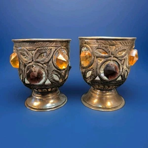 Vintage Ottoman Style Zarf Cup Votives Purple & Orange Glass  - Picture 1 of 20