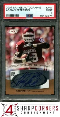 2007 SA-GE AUTOGRAPHS #A41 ADRIAN PETERSON VIKINGS POP 1 PSA 9 - Image 1 of 4