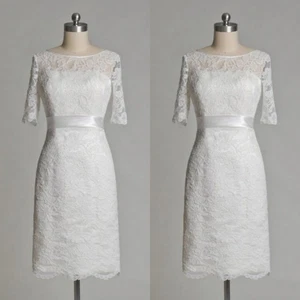 Kurze Brautkleider Weiß Mini Spitze mit Gürtel Elfenbein Kurzarm Brautkleider - Bild 1 von 12