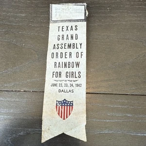 1942 Dallas Texas Rainbow Girls Grand Assembly Ribbon - Picture 1 of 7