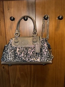 Coach Ashley Signature Optic Glitter Silver Ocelot Leopard Satchel Bag F15520 - Picture 1 of 6